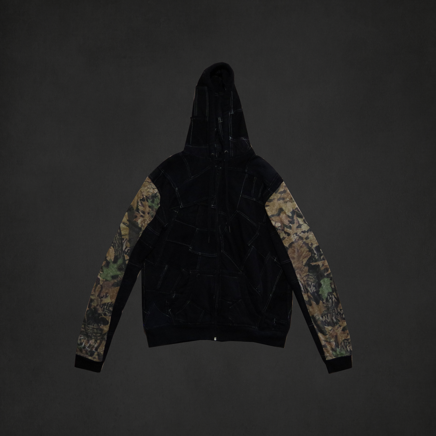 Black Patchwork Camo Zip Hoodie
