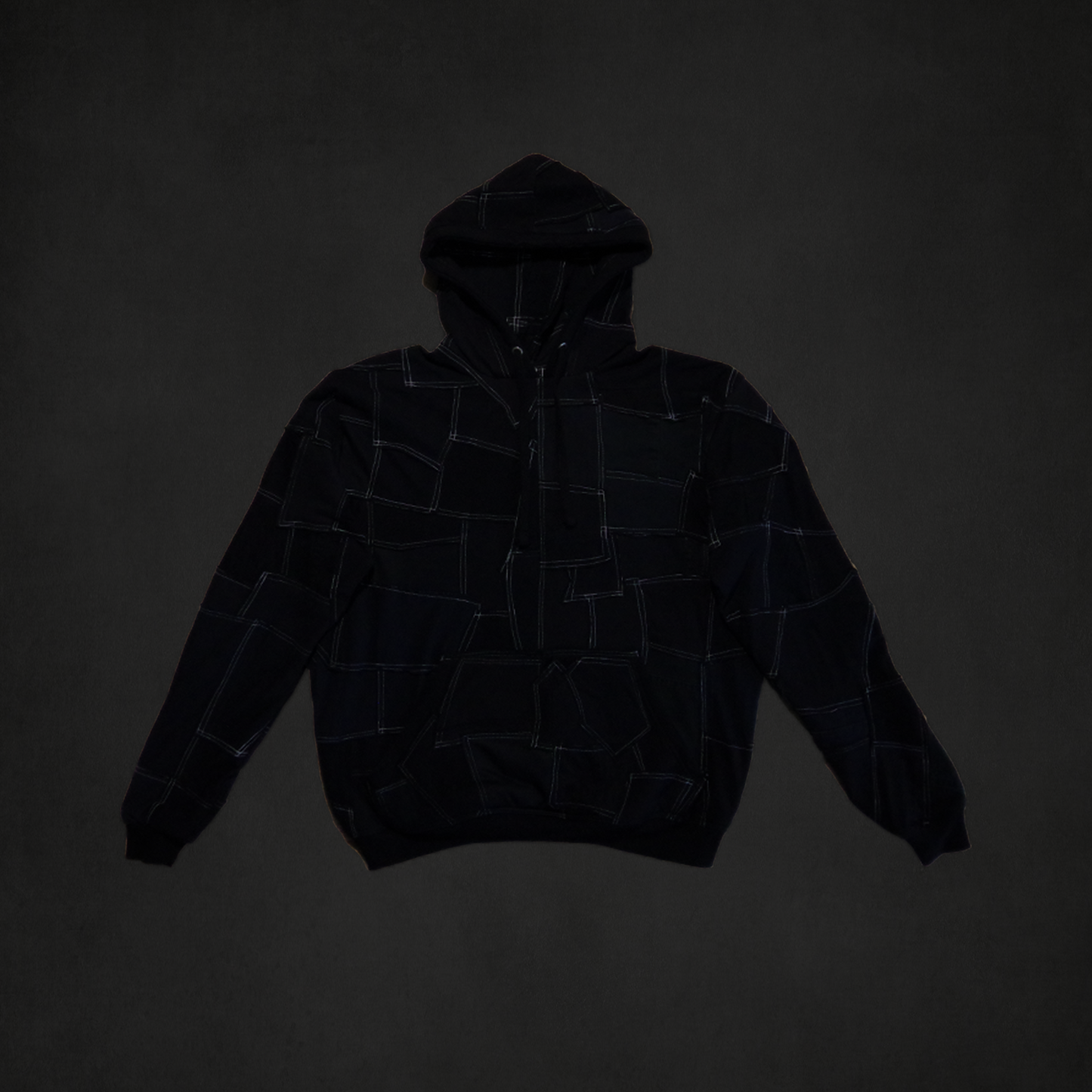 All Black Patchwork Pull-Over Hoodie