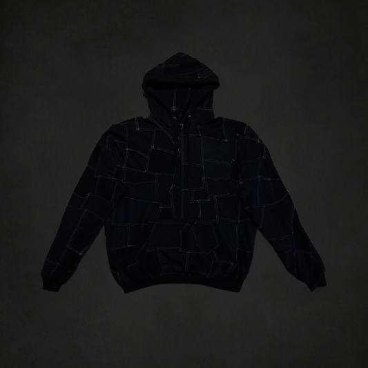 All Black Patchwork Pull-Over Hoodie