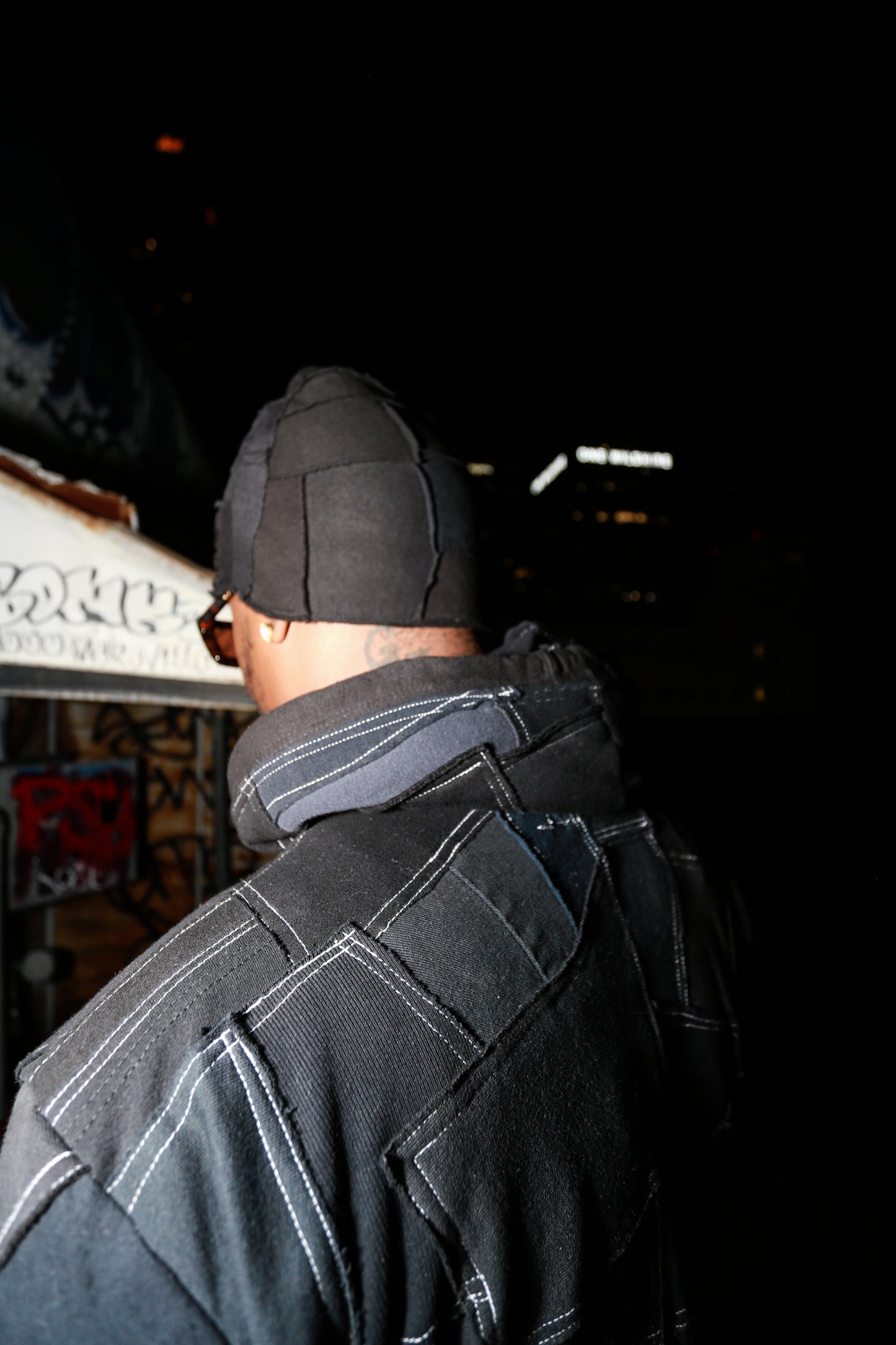 Black patchwork beanie