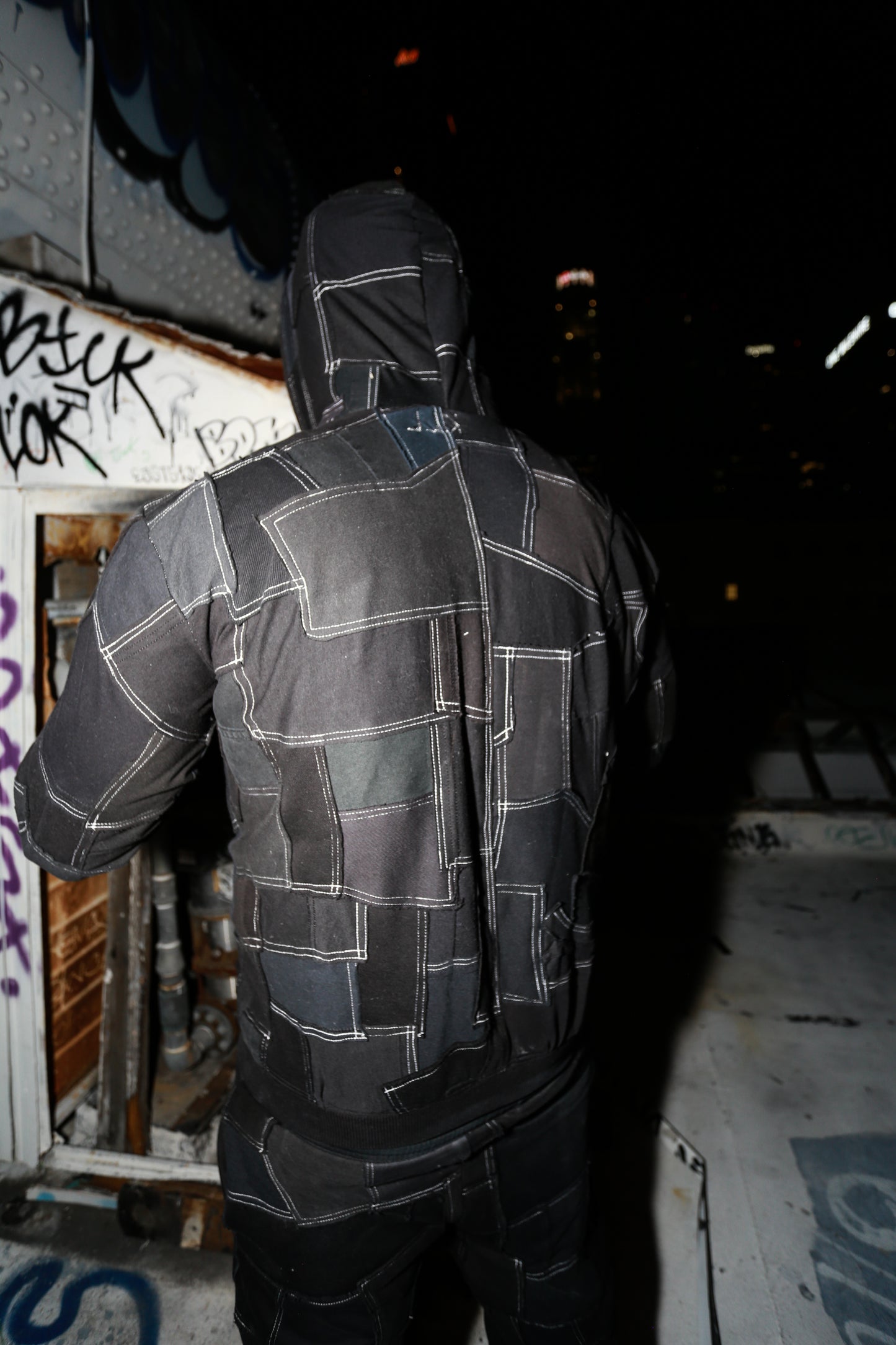 Black patchwork hoodie