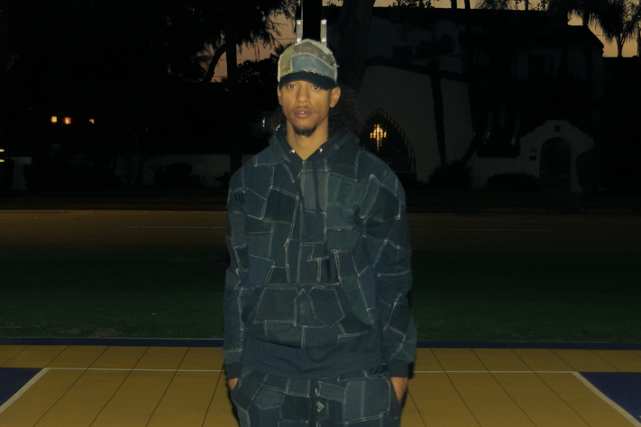 All Black Patchwork Pull-Over Hoodie