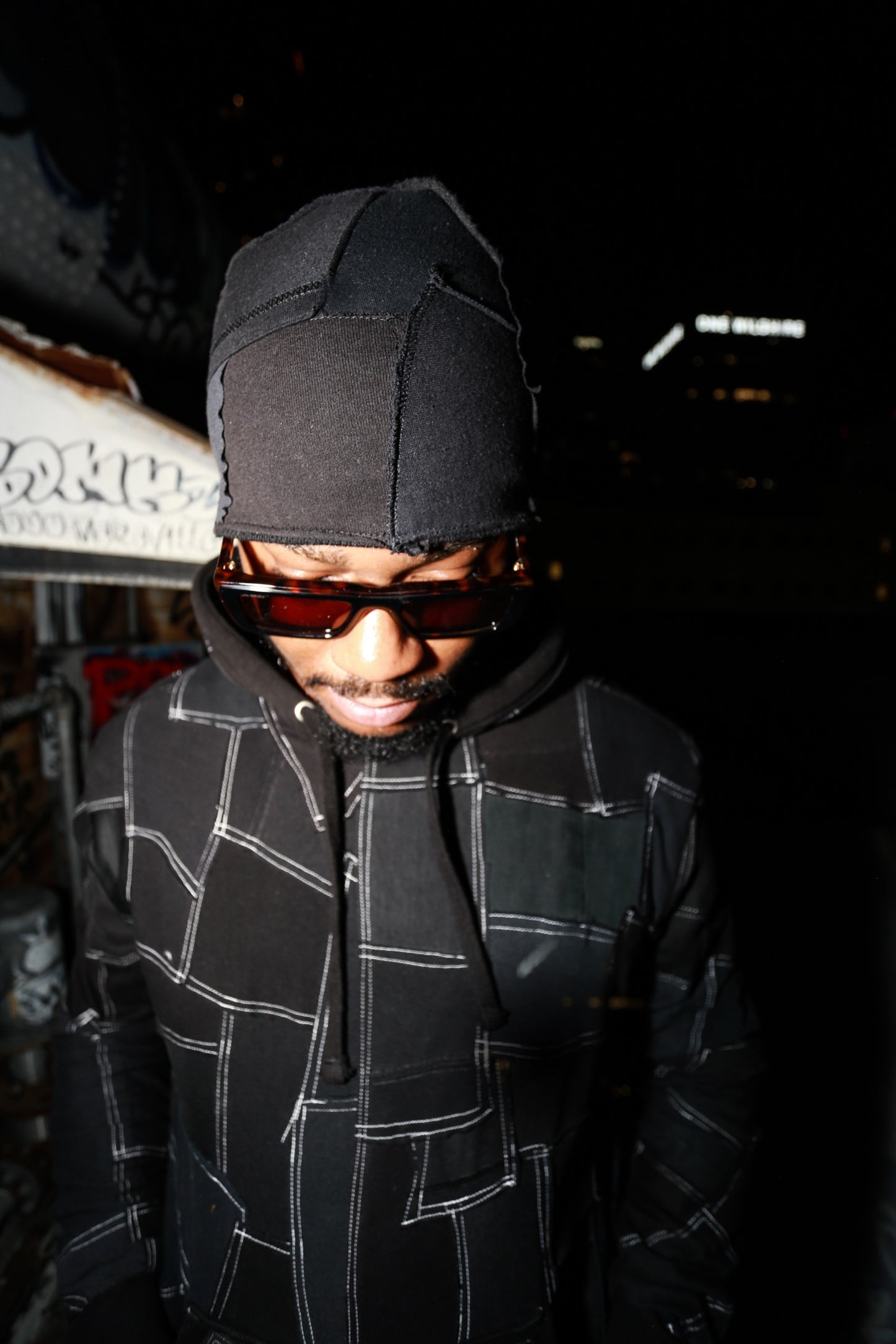 Black patchwork beanie